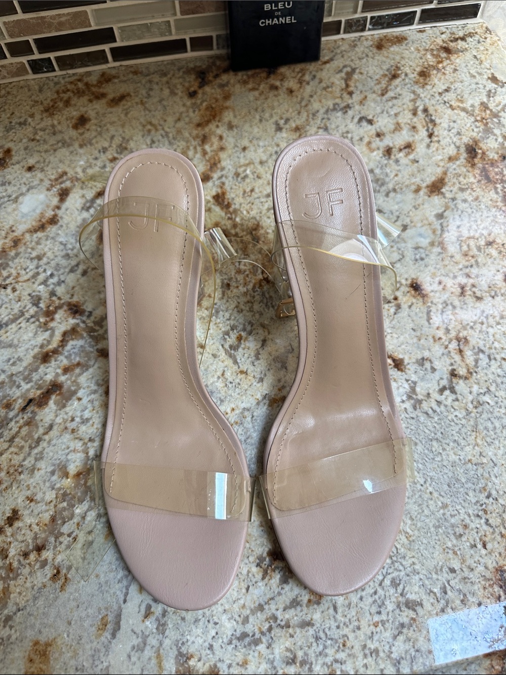 Nude Clear-Strap Low Heel Sandals